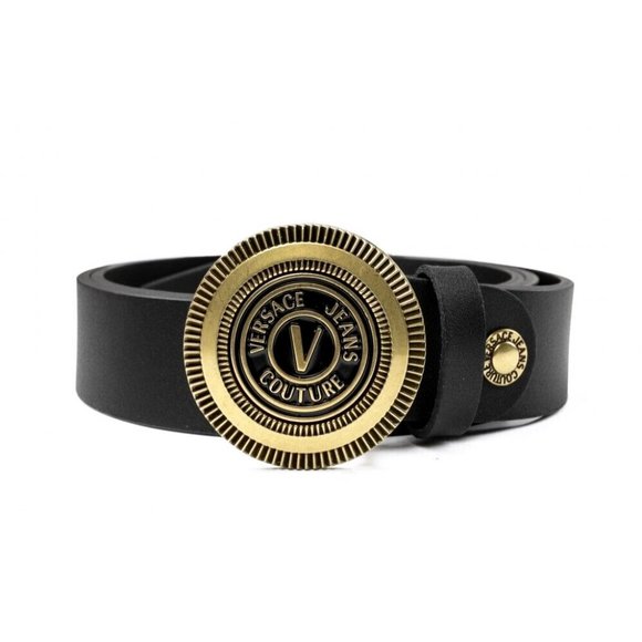 New Versace Jeans Couture Black V-Emblem Calfskin Black Belt Size US-42 105-CM - Picture 2 of 8